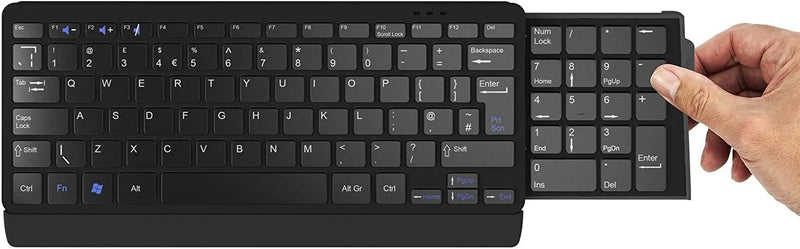 Posturite Number Slide Compact Keyboard w/ Retractable Number Pad, Wired, Black