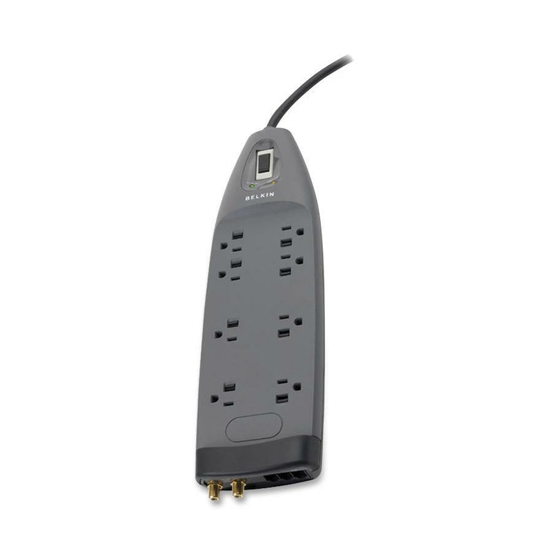 Belkin 8-Outlet Surge Protector - 6ft Cord - Right Angle Plug - 3550J - Telephone, Coaxial Protection - Grey
