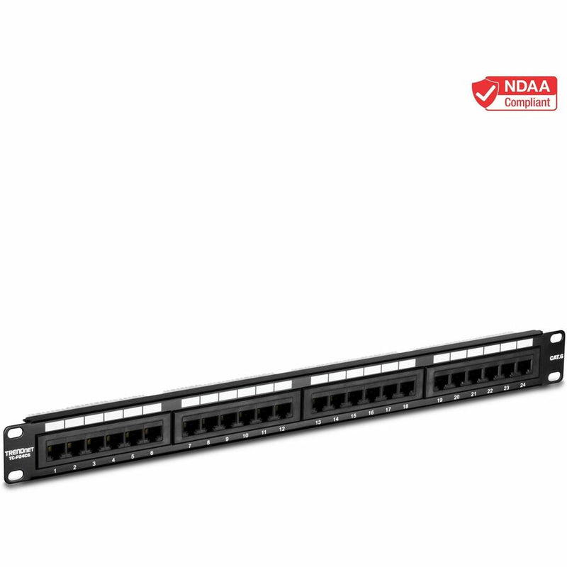 TRENDnet 24-Port Cat6A Shielded 1U Patch Panel, 19" 1U Rackmount Housing, Compatible With Cat5e, Cat6, And Cat6A Cabling, Ethernet Cable Management, Color Coded Labeling, Black, TC-P24C6AS