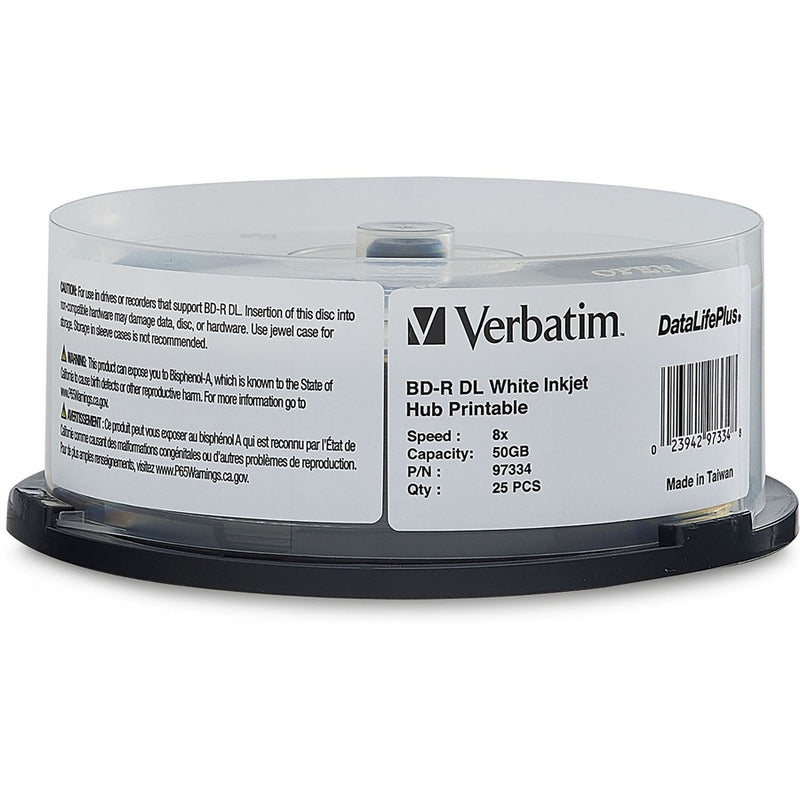 Verbatim BD-R DL 50GB 8X, White Label, DataLife+, White InkJet Hub Printable, 25PK Spindle