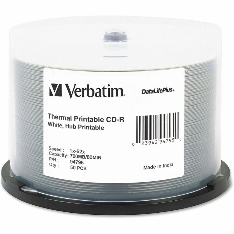 Verbatim CD-R 700MB 52X DataLifePlus White Inkjet Printable, Hub Printable - 50pk Spindle