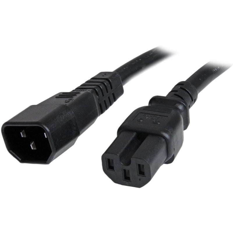 StarTech.com 3ft (1m) Heavy Duty Extension Cord, IEC C14 to IEC C15 Black Extension Cord, 15A 250V, 14AWG, Heavy Gauge Power Cable
