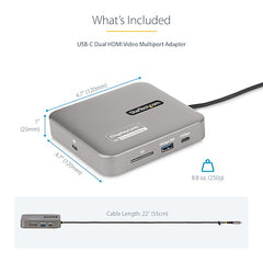 StarTech.com Adaptateur multiport USB C, double 4K 60 Hz HDMI 2.0b, 2 hubs USB 10 Gbit/s, 100 W PD Pass-Through, GbE, SD, mini station d'accueil, Win/Mac 