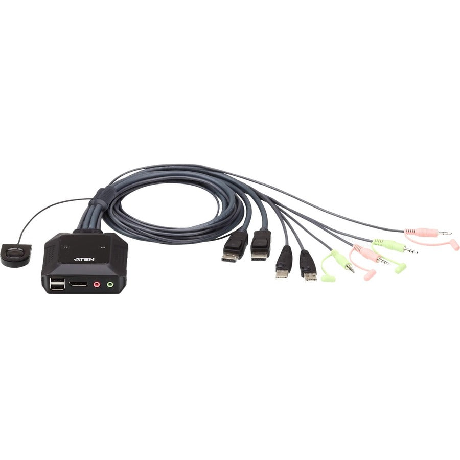 ATEN 2-Port USB DisplayPort Cable KVM Switch with Remote Port Selector ...