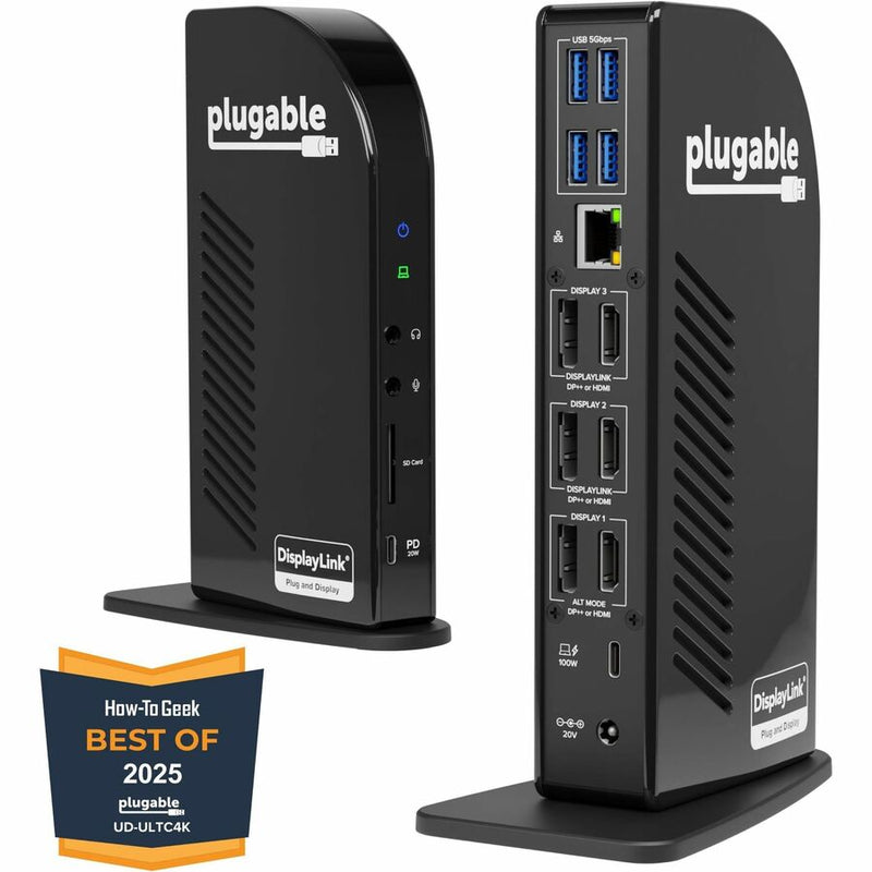 Plugable USB-C 4K Triple Display Docking Station with Charging Support for Specific USB-C and Thunderbolt 3 Windows and Mac Systems