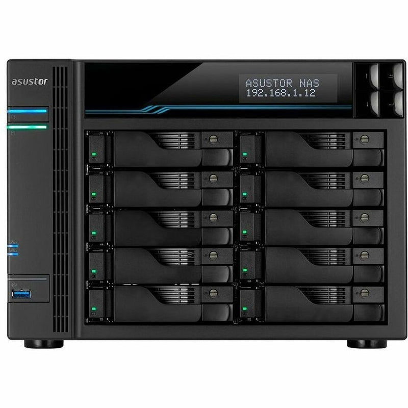 Asustor Lockerstor 10 AS6510T - 10 Bay NAS, 2.1GHz Quad-Core, 2 M.2 NVMe SSD Slot, 10GbE Port, 2.5GbE Port, 8GB RAM DDR4, Enterprise Network Attached Storage (Diskless)