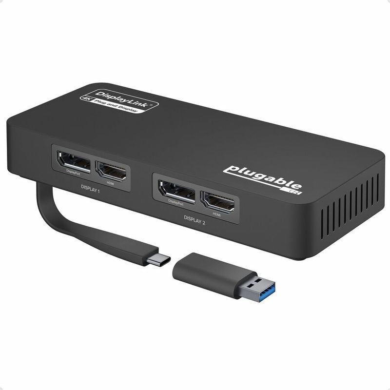 Plugable USB 3.0 and USB-C 4K DisplayPort and HDMI Dual Monitor Adapter