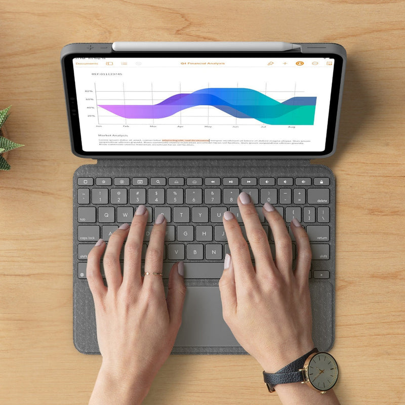 Logitech Combo Touch Keyboard/Cover Case for 11" (279.40 mm) Apple, Logitech iPad Pro, iPad Pro (2nd Generation), iPad Pro (3rd Generation) Tablet - Oxford Gray