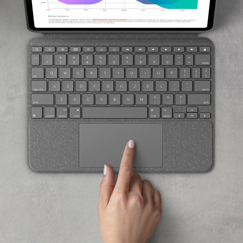 Logitech Combo Touch Keyboard/Cover Case for 11" (279.40 mm) Apple, Logitech iPad Pro, iPad Pro (2nd Generation), iPad Pro (3rd Generation) Tablet - Oxford Gray