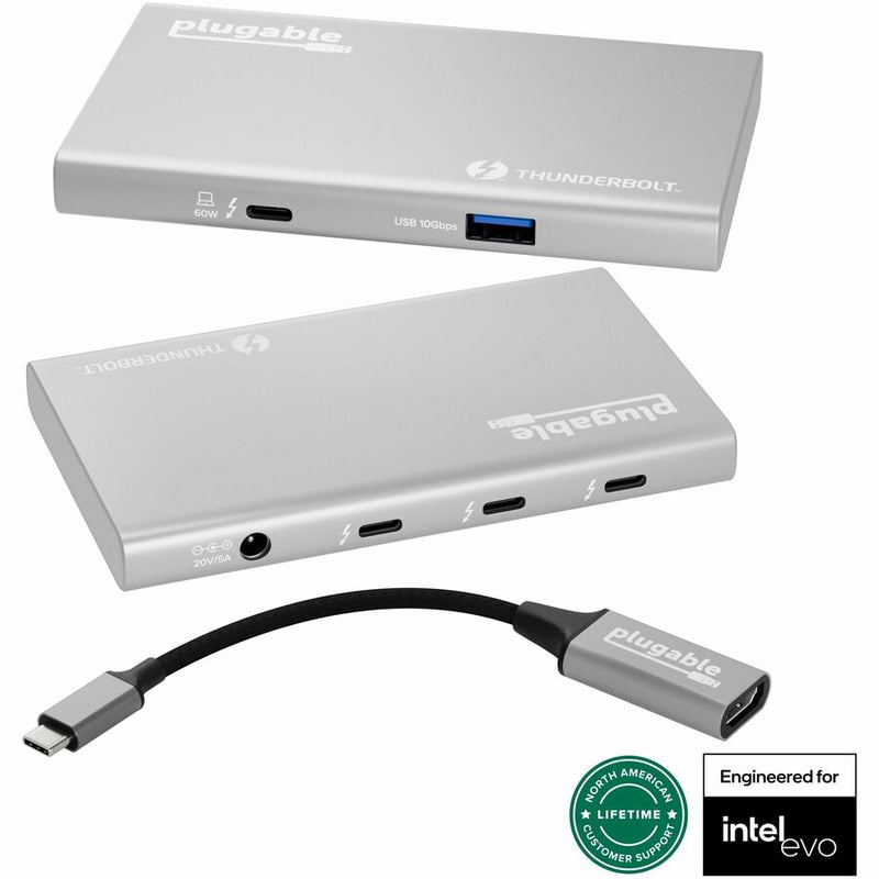 Plugable USB4 Hub, 5-in-1 Thunderbolt 4 Hub with 60W Charging, Single 8K or Dual 4K Display