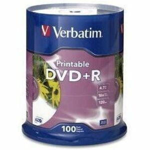 Verbatim DVD+R 4.7GB 16X White Inkjet Printable - 100pk Spindle