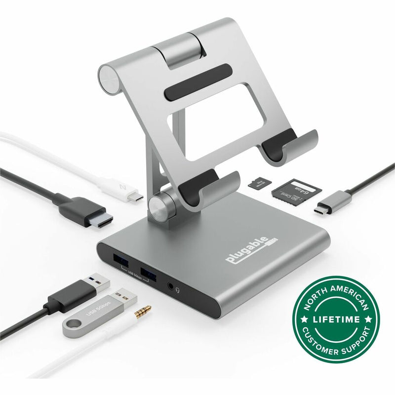 Plugable 8-in-1 USB C Docking Station for iPad with Stand, 100W Pass-through Charging USB-C Hub
