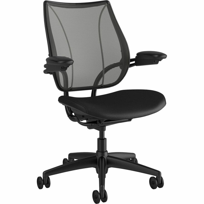 LIBERTY TASK CHAIR WITH BLACK FRAME AND HEIGHT-ADJUSTABLE ARMS - OBSIDIAN TICINO