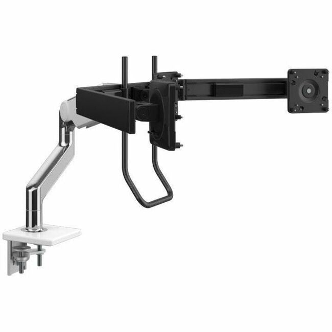 M10 Monitor Arm, Two Piece Clamp Mount w/ Base, Polished Aluminum with White Tri