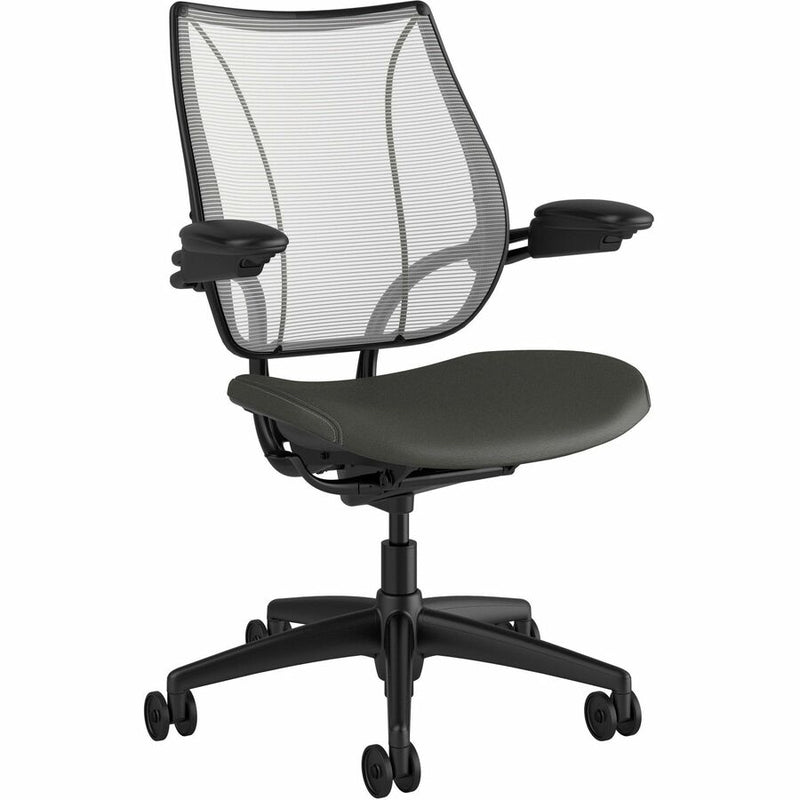 LIBERTY TASK CHAIR WITH BLACK FRAME AND HEIGHT-ADJUSTABLE ARMS - CHARCOAL TICINO