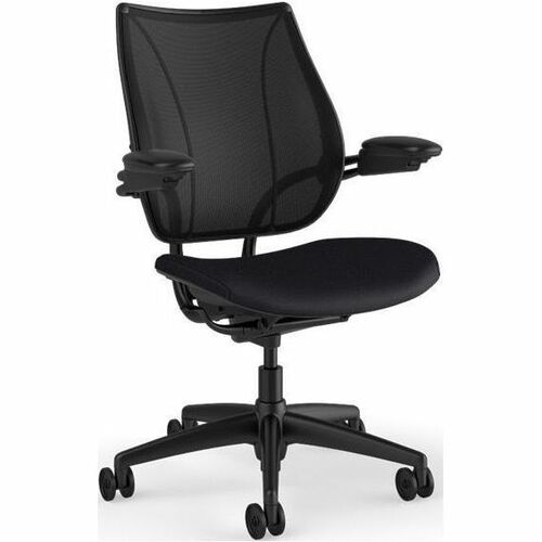 LIBERTY TASK CHAIR WITH BLACK FRAME AND HEIGHT-ADJUSTABLE ARMS - MIDNIGHT CORVAR