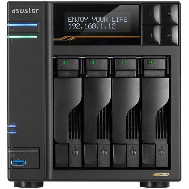 Asustor Lockerstor 4 Gen3 AS6804T, 4 Bay NAS, AMD Ryzen Quad-Core 2.3 GHz, 16GB RAM ECC DDR5, 4 M.2 NVMe Slots, Dual 5GbE and Dual 10GbE Port, USB 4.0 Type-C, Network Attached Storage (Diskless)
