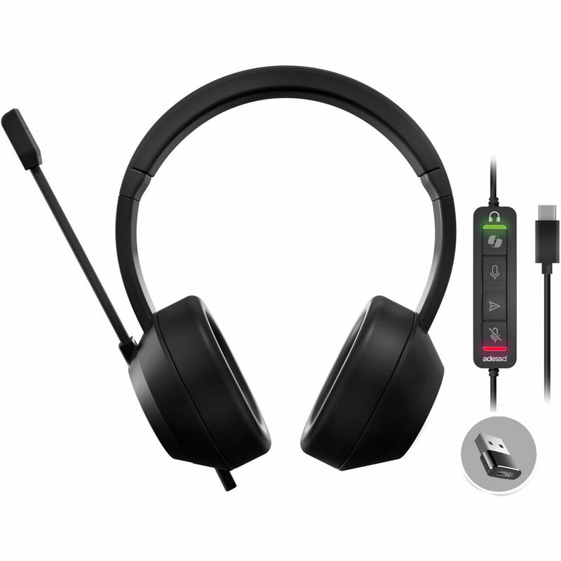 ADESSO AI COPILOT HEADSET WITH MICREOPHONE, VOLUME +/-, MUTE, ANSWER/END CALLL.