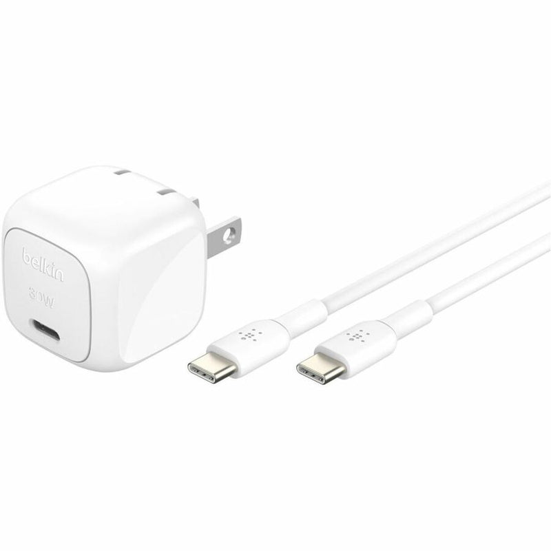 Belkin 30W Portable USB-C Wall Charger - 1xUSB-C (30W) - Fast Charge - Power Adapter w/ USB-C to USB-C Cable - White