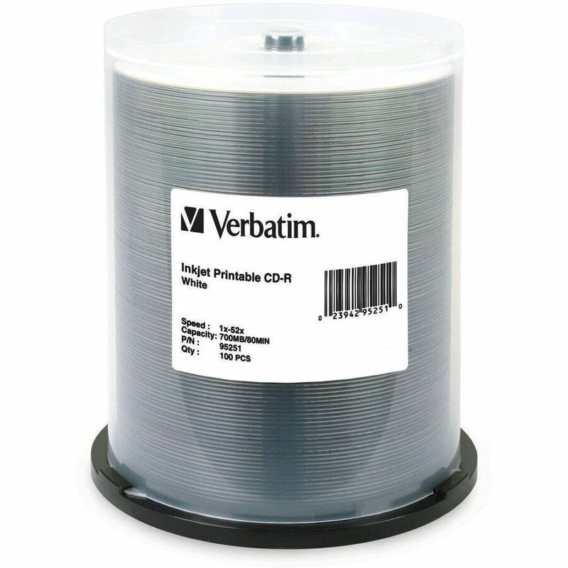 Verbatim CD-R 700MB 52X White Inkjet Printable - 100pk Spindle