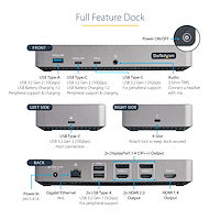 StarTech.com Station d'accueil USB-C triple moniteur - Triple station d'accueil USB-C HDMI/DP 4K - 5x Hub USB - GbE - 100 W PD - Universel / Multi moniteur 