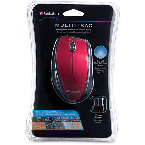 Wireless Multi Trac Blue LED Optical Mouse - Red