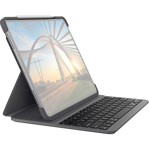 Logitech Slim Folio Pro Keyboard/Cover Case (Folio) for 12.9" Apple, Logitech iPad Pro (3rd Generation), iPad Pro (4th Generation) Tablet - Oxford Gray