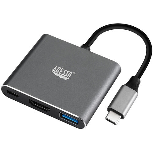 Station d'accueil multiport USB-C Adesso 3-en-1 avec 1 port TypeC, 1x USB 3.0-A+PD