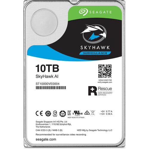 Seagate SkyHawk AI ST10000VE001 10 TB Hard Drive - 3.5" Internal - SATA (SATA/600) - Conventional Magnetic Recording (CMR) Method