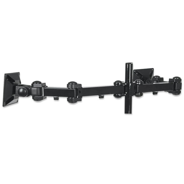 Manhattan TV & Monitor Mount, Desk, Full Motion, 2 screens, Screen Sizes: 10-27" , Black, Clamp Assembly, Dual Screen, VESA 75x75 to 100x100mm, Max 6kg (each), Lifetime Warranty