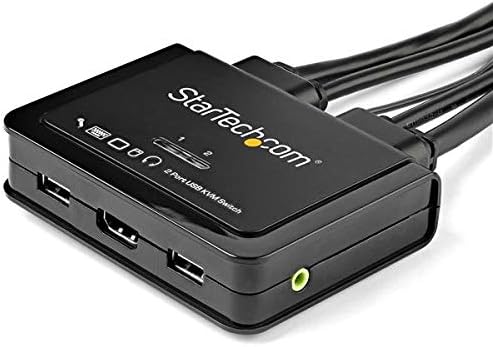 StarTech.com 2 Port HDMI KVM Switch - 4K 60Hz - Compact UHD HDMI USB KVM Switch with 4ft Cables & Audio - Bus Powered & Remote Switching