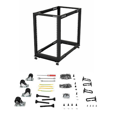 StarTech.com 4-Post 18U Mobile Open Frame Server Rack, 19" Network Rack with Casters, Rolling Rack for Computer/AV/Data/IT Equipment