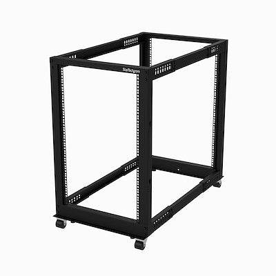 StarTech.com 4-Post 18U Mobile Open Frame Server Rack, 19" Network Rack with Casters, Rolling Rack for Computer/AV/Data/IT Equipment