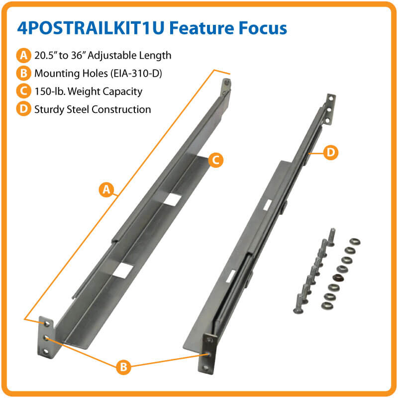 Tripp Lite SmartRack 4POSTRAILKIT1U Rack Mount for UPS - Silver