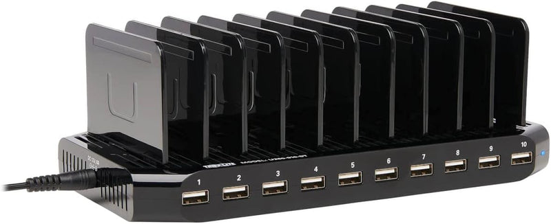 Station de recharge USB 10 ports avec stockage réglable - Chargeur USB 12 V 8 A/96 W