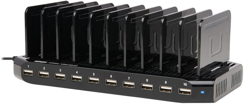 Station de recharge USB 10 ports avec stockage réglable - Chargeur USB 12 V 8 A/96 W