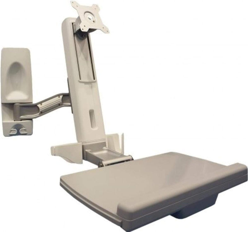 Sit Stand Wall Mounted Computer Workstation System. Features include Tilt,Swivel