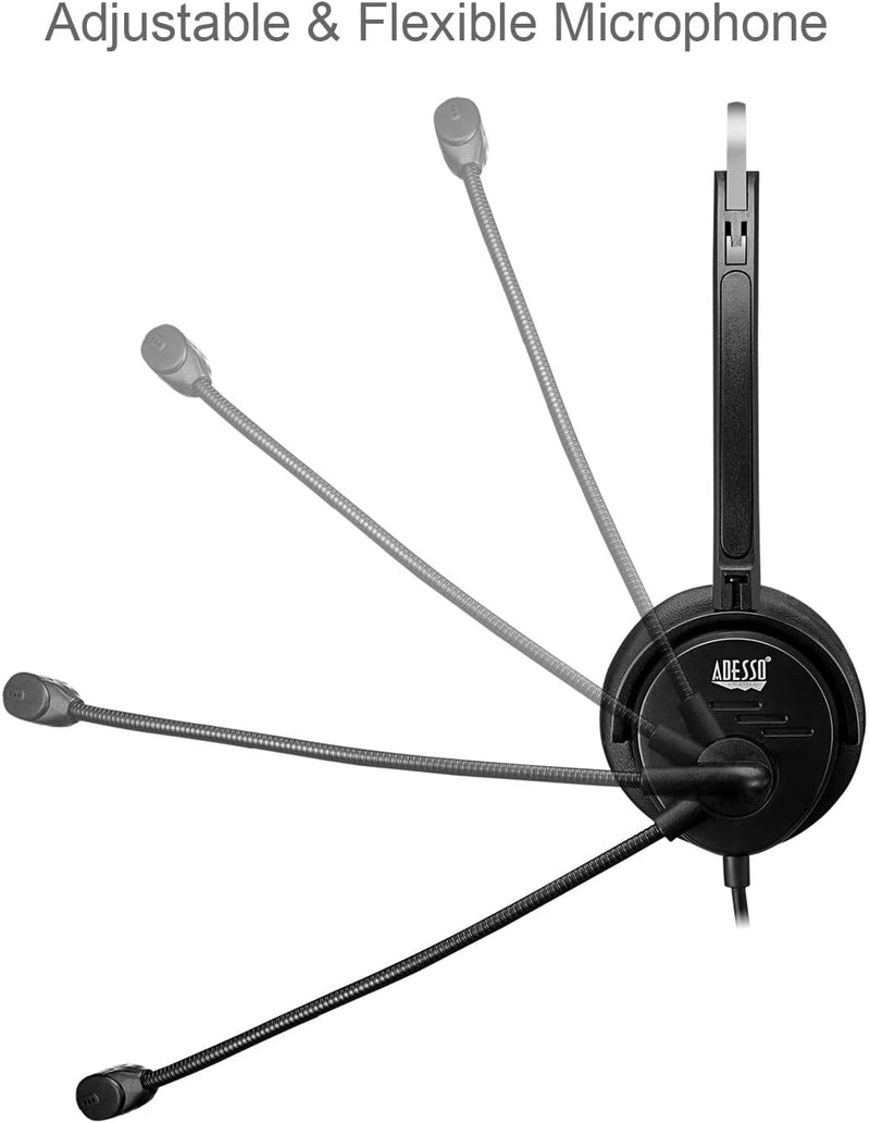 Adesso USB Single-Sided Headset with Adjustable Microphone