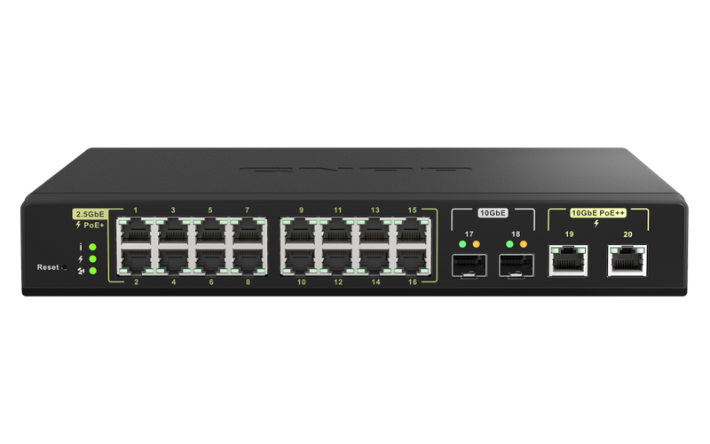 QNAP Racmount Switch QSW-M2116P-2T2S-US, Management PoE Switch, 16 port of 2.5Gb