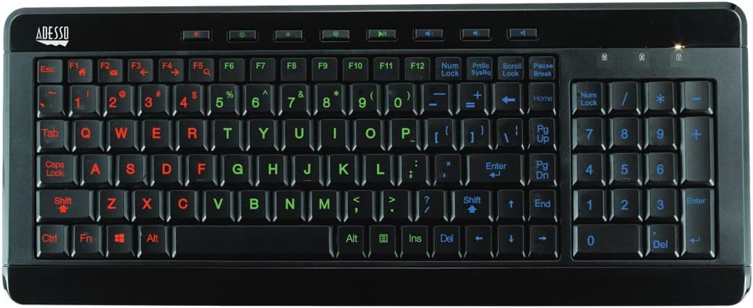 Adesso SlimTouch 120 - 3-Color Illuminated Compact Multimedia Keyboard ...