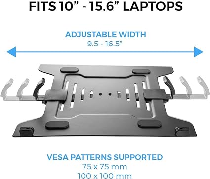 StarTech.com VESA Laptop Tray, Adjustable Monitor Arm Laptop Tray, Secures Notebooks up to 4.5kg (9.9lb), 75x75 & 100x100 VESA, Ventilated