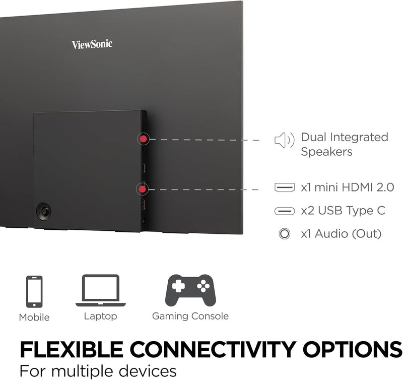 MONITEUR PORTABLE VIEWSONIC UHD OLED 15,6 PO AVEC USB C 60 W ET MINI HDMI.