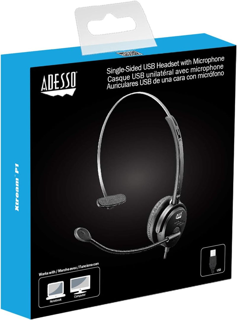 Adesso USB Single-Sided Headset with Adjustable Microphone