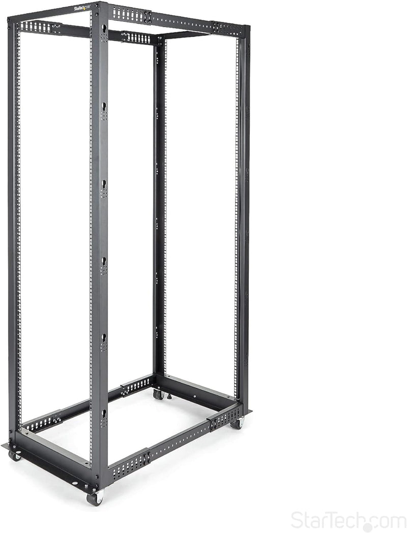 StarTech.com 4-Post 42U Mobile Open Frame Server Rack, 19" Network Rack with Casters, Rolling Rack for Computer/AV/Data/IT Equipment