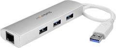 StarTech.com 3 Port Portable USB 3.0 Hub plus Gigabit Ethernet - Built-In Cable - Aluminum USB Hub with GbE Adapter