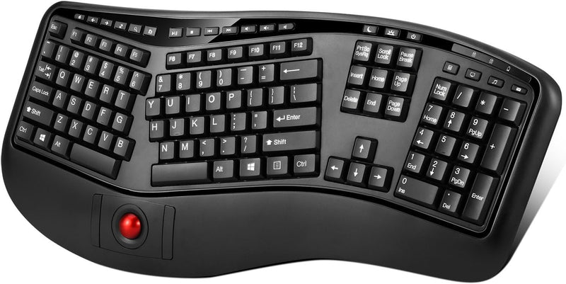 Adesso 2.4GHz Tru-Form Wireless Media Ergonomic Trackball keyboard with 20 windo