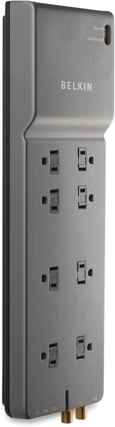 Parasurtenseur Belkin 8 prises pour la maison/le bureau avec ligne téléphonique et rallonge - Câble de 3,6 m - Noir - 3 390 joules