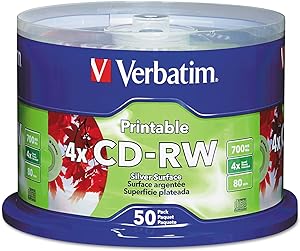 Verbatim CD-RW 700MB 12X DataLifePlus Silver Inkjet Printable with Branded Hub - 50pk Spindle