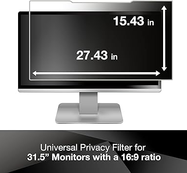 3M Privacy Filter for 31.5in Monitor, 16:9, PF315W9B Black, Matte