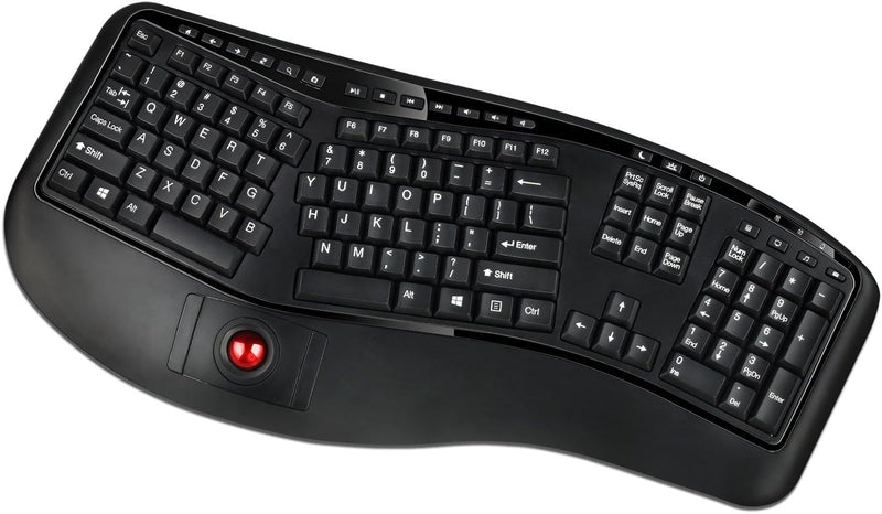 Adesso 2.4GHz Tru-Form Wireless Media Ergonomic Trackball keyboard with 20 windo